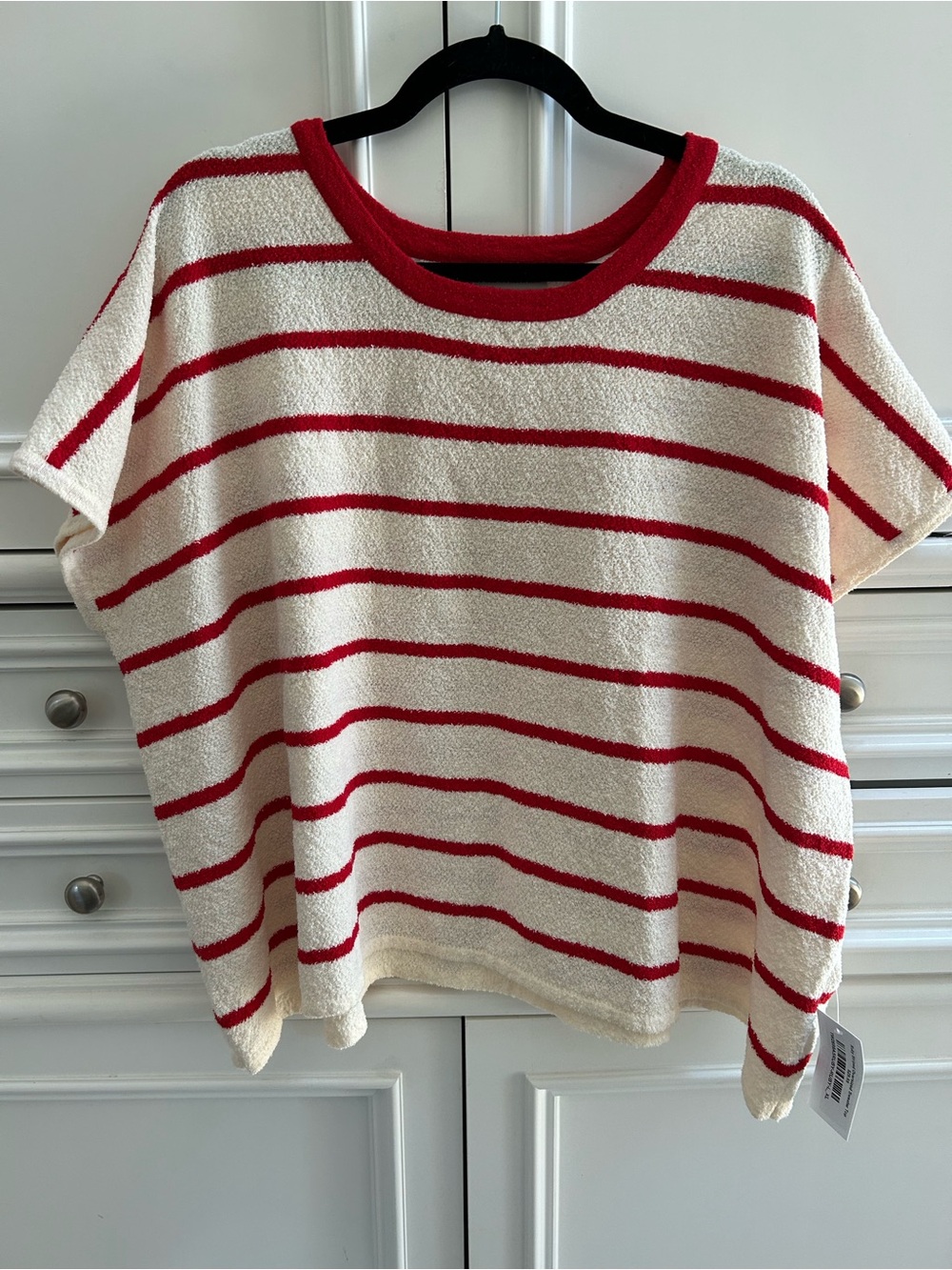 NWT Zenana Cream & Red Striped Short Sleeve Sweater Top